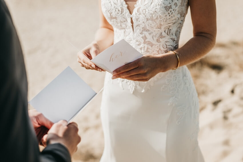 How to write wedding vows: couple reading their wedding vows