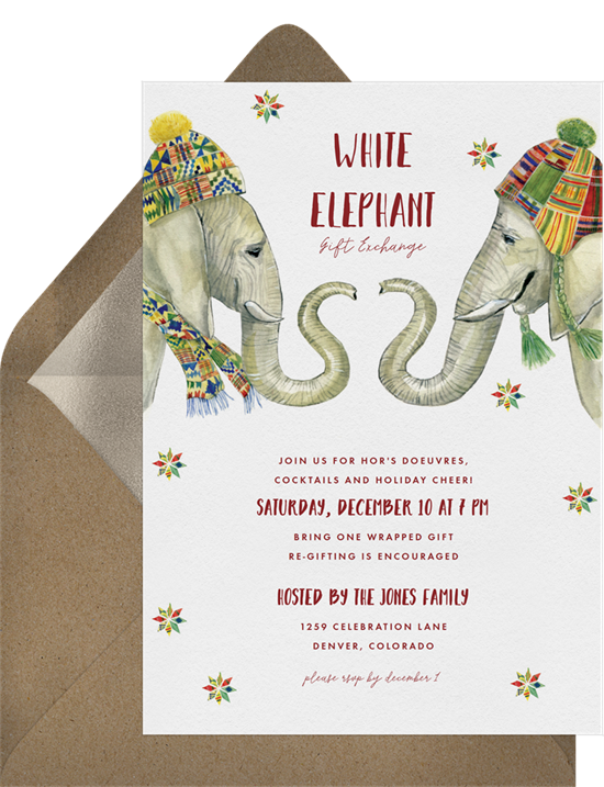 A White Elephant Christmas party invitation
