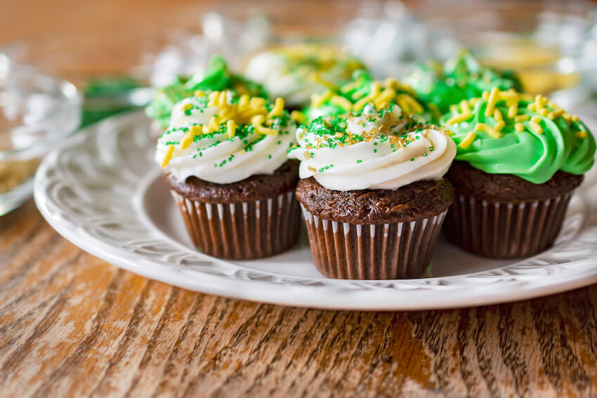 St Patricks Day party: green-themed cupcakes on a plate