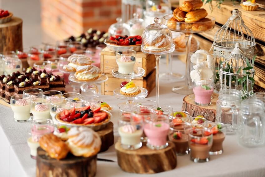 Party favors for adults: dessert table with assorted pastries