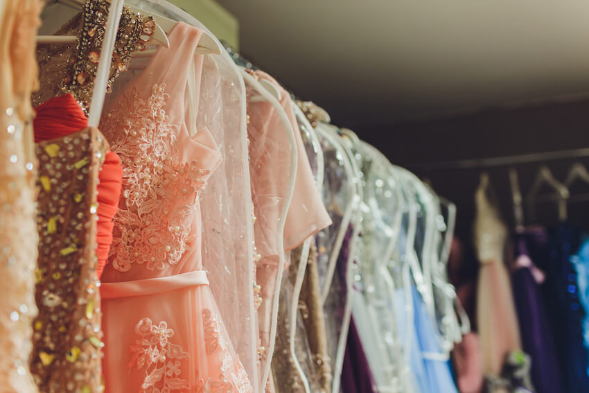 Different gowns at a shop