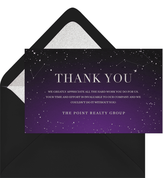 Night sky-themed business thank you cards