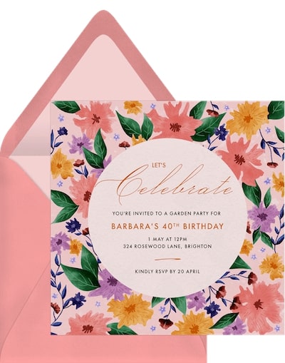 Garden Celebration invitation for a Wonderland tea engagement party theme