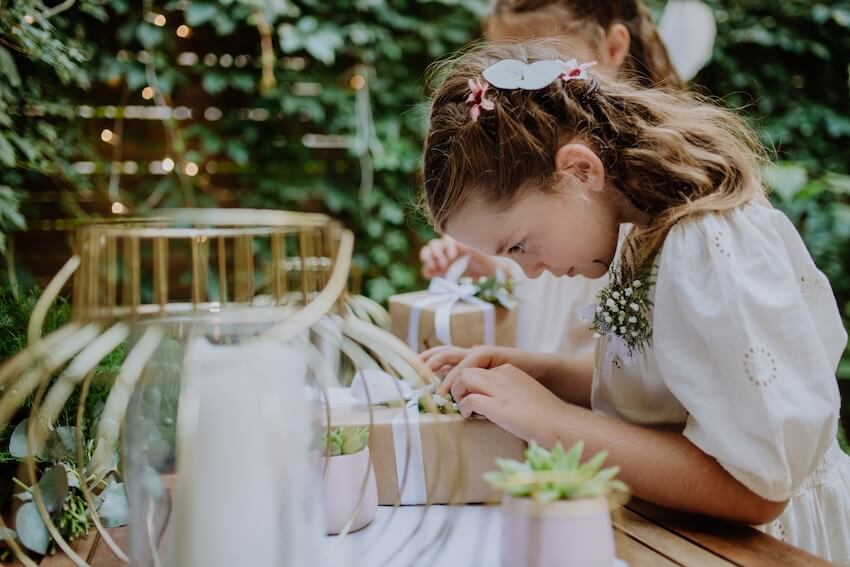 Girl preparing a wedding gift