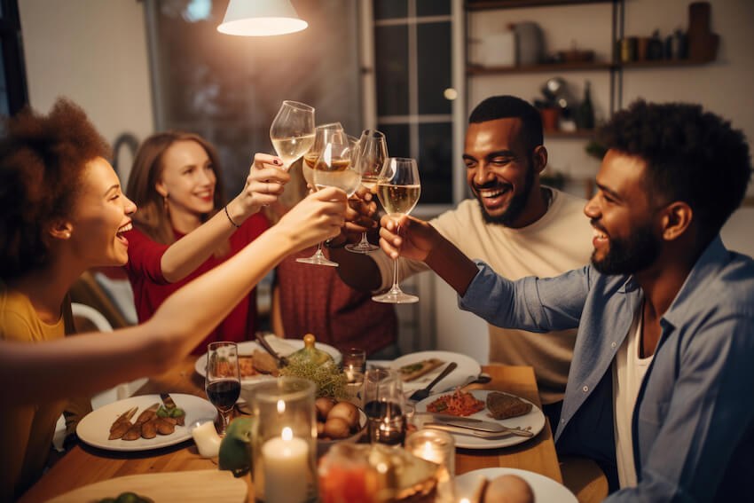 Group of friends having a toast at home