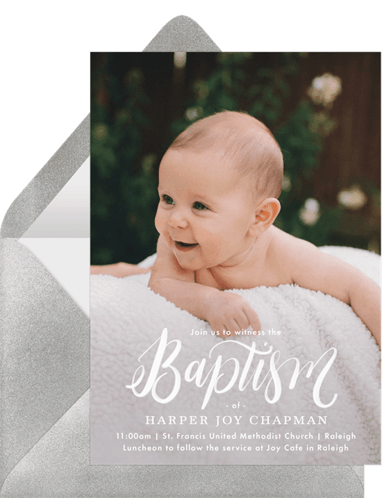 Hand lettered baptism invitations