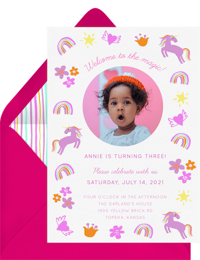 Rainbows and unicorns invitation