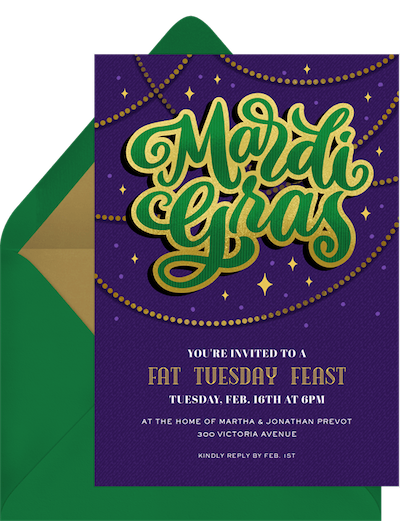 Mardi Gras decorations: Beaded Mardi Gras invitation