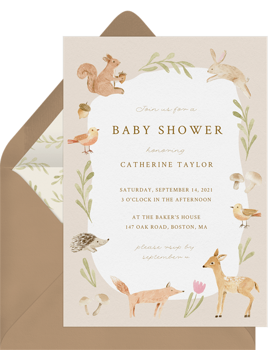 virtual baby shower invitation wording: Woodland Animals Invitation from Greenvelope