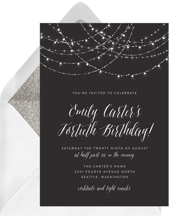 80th birthday invitations: Sparkling String Lights Invitation