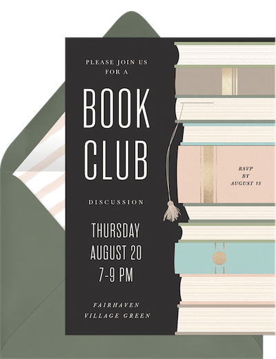 Party theme ideas: Foiled book club invitation