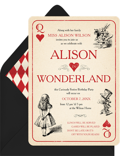 Party theme ideas: Alice in Wonderland Invitation