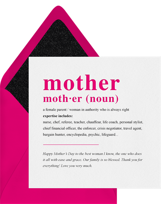 Mother Defined As Card