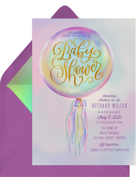 baby shower themes: Iridescent Balloon Invitation by Greenvelope