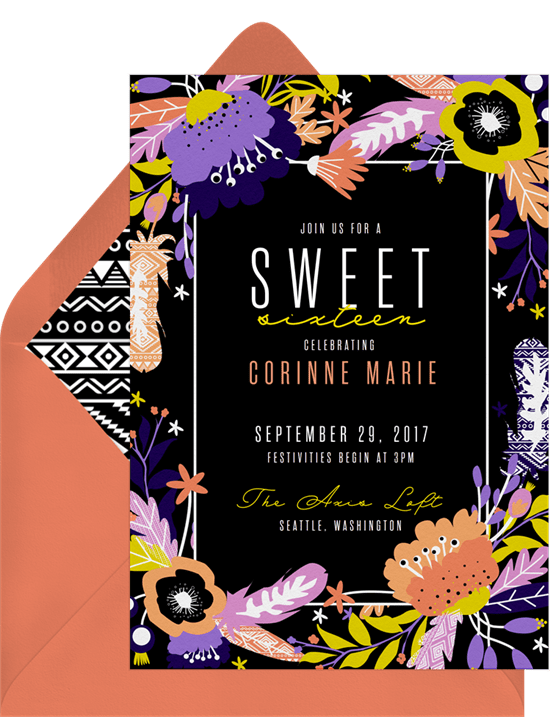 sweet 16 party ideas: Boho Birthday Invitation by Greenvelope