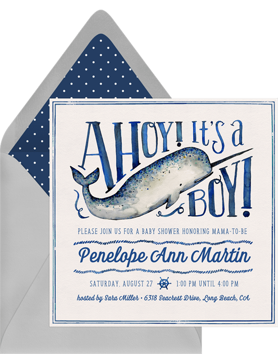 nautical theme baby shower decor: Ahoy It’s a Boy Nautical Invitation