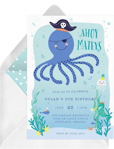 Pirate theme party: Octopus pirate invitation