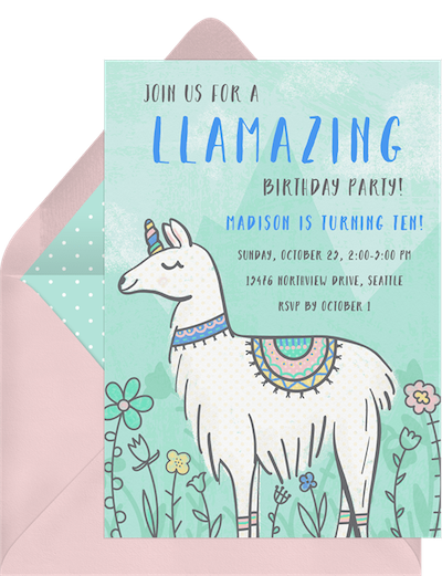 Llama unicorn invitation