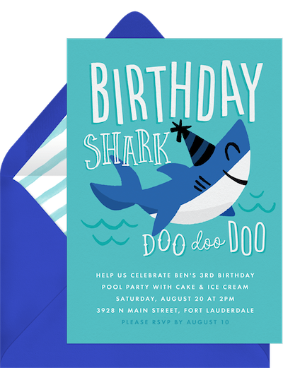 Quarantine birthday ideas for kids: Birthday shark invitation