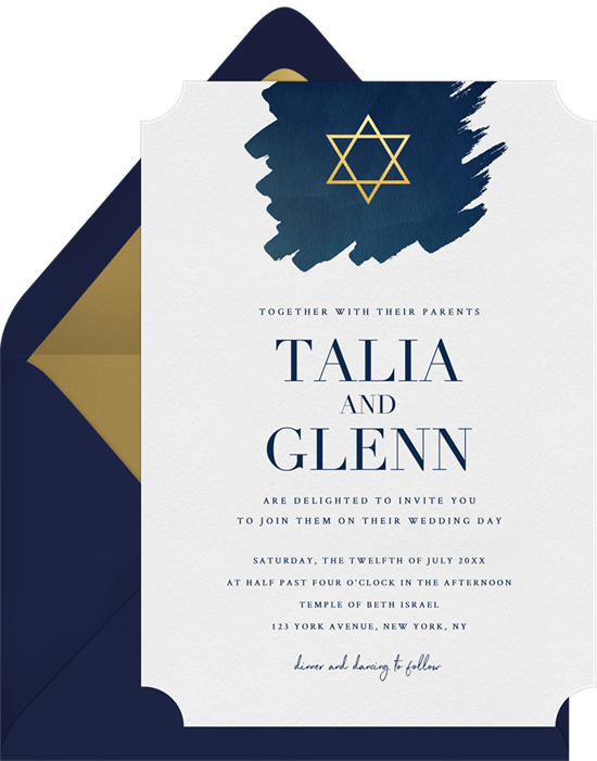 Jewish wedding invitation wording: Watercolor Brushstroke Invitation from Greenvelope