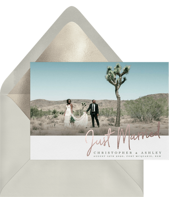 questions to ask wedding photographer: Just Married Announcement by Greenvelope