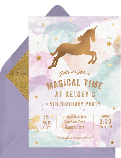 Unicorn party ideas: Whimsical unicorn invitation