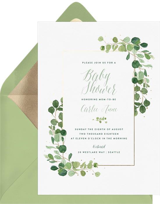 baby shower themes: Delicate Greenery Invitation by Greenvelope