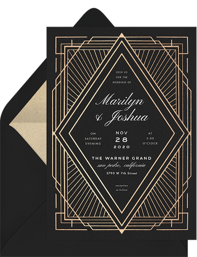 Hollywood theme party: Art deco diamond invitation