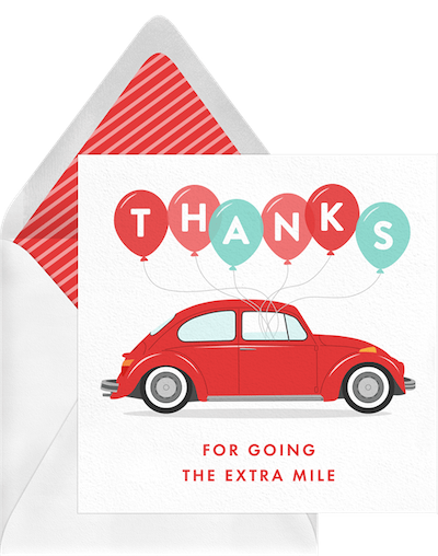 car themed thank you card template 