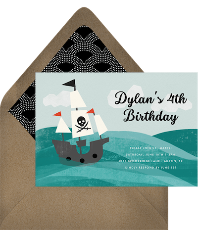 Pirate theme party: Sailing pirate ship invitation