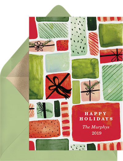 Watercolor presents Christmas gift card