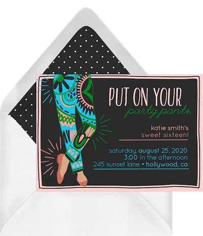 sweet 16 ideas: fancy pants invitation