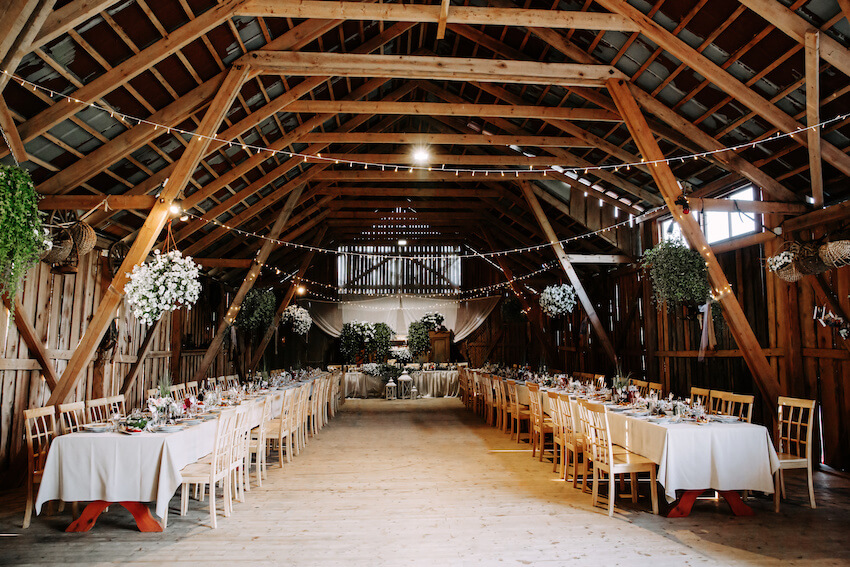 Rustic indoor wedding reception