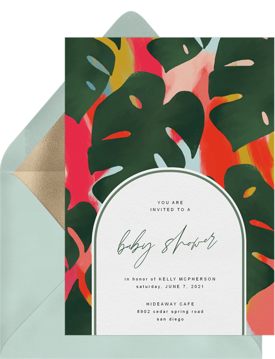 leaves-themed baby shower invitation