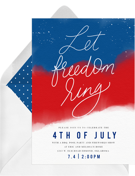 4th of July party ideas: let freedom sing written on invitation design
