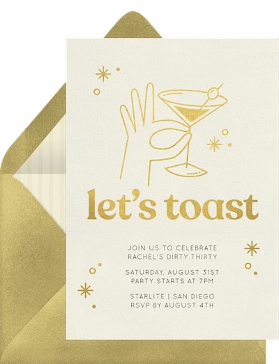 Martini Toast invitation for a cocktail engagement party theme
