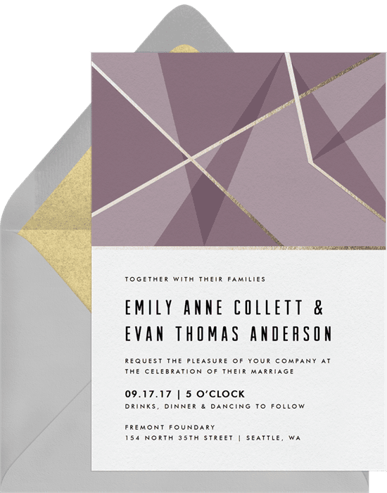 Violet wedding invitation from Greenvelope