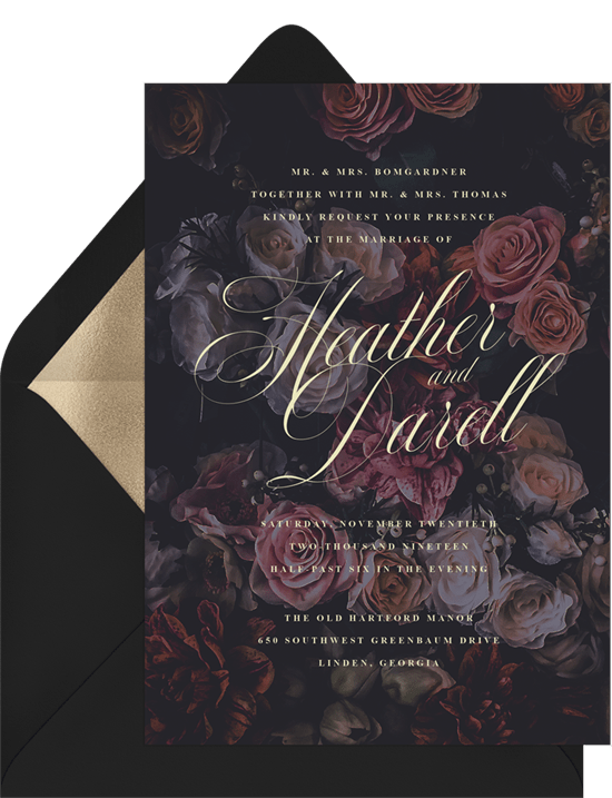 Halloween wedding ideas: Moody Florals Invitation from Greenvelope