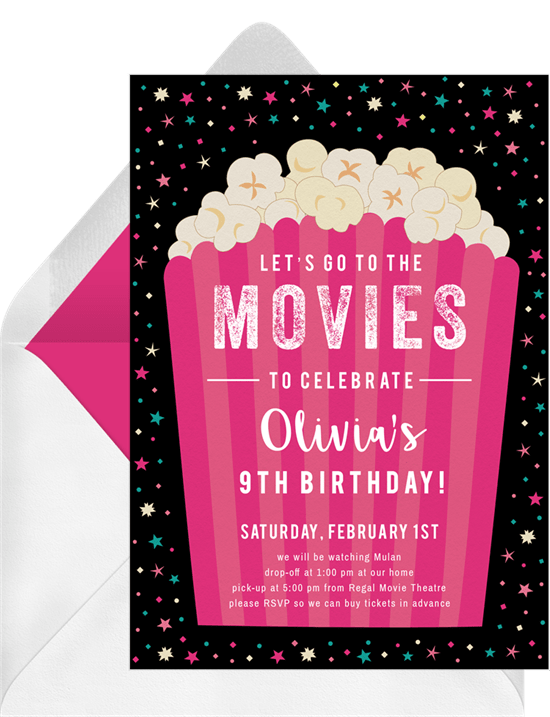 movie night invites: movie night themed birthday invitation from Greenvelope