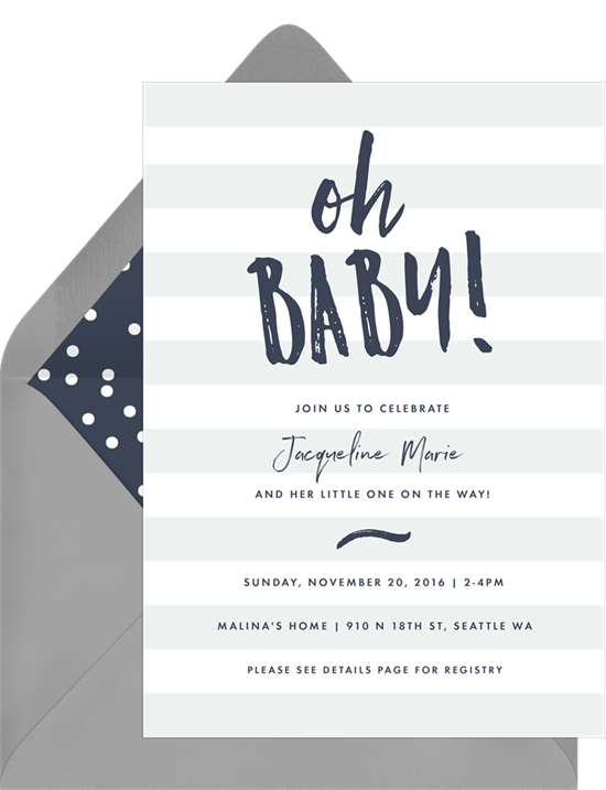 Baby shower ideas: A nautical-striped invitation for a sailor-themed shower