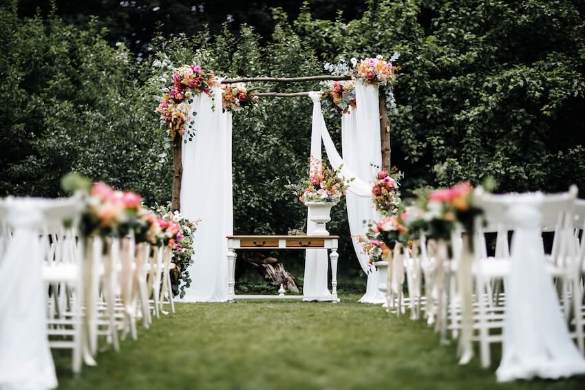 Outdoor wedding ceremony setting