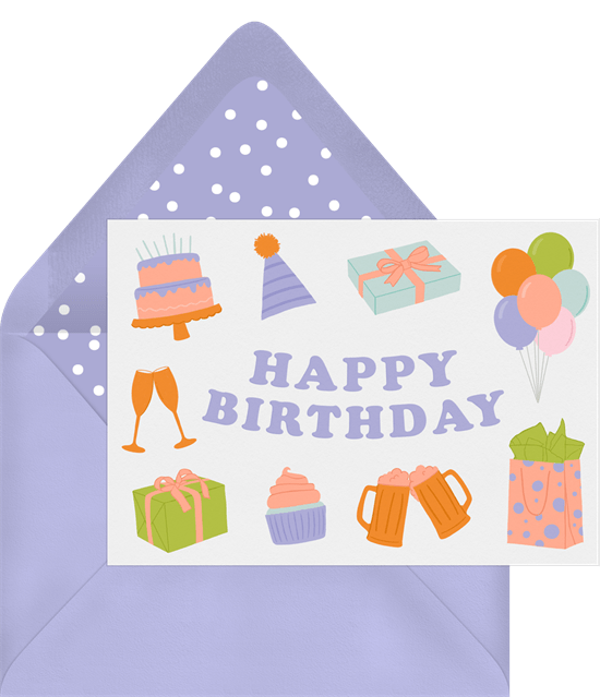 Happy birthday ecard: Fun purple design