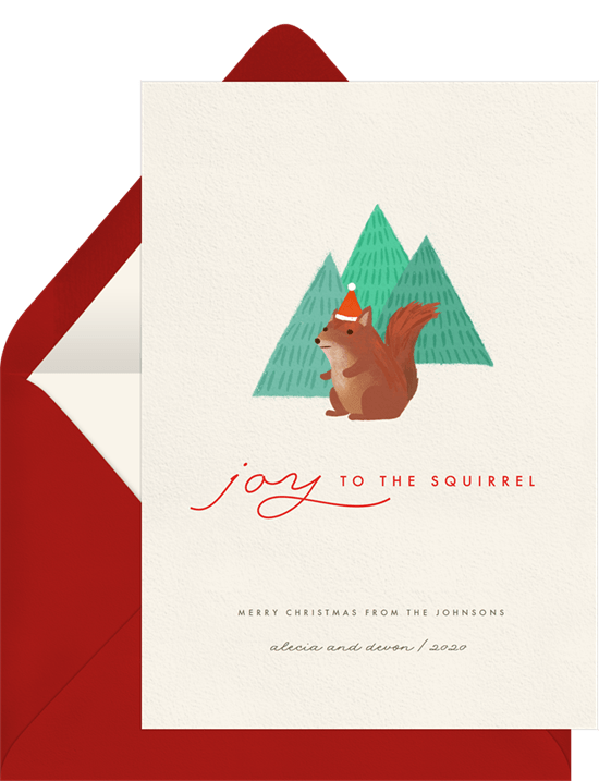 Joy to the Squirrel Christmas card wording