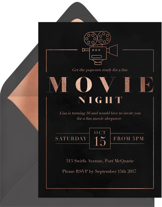 Sweet 16 themes: Movie night invitation by Greenvelope