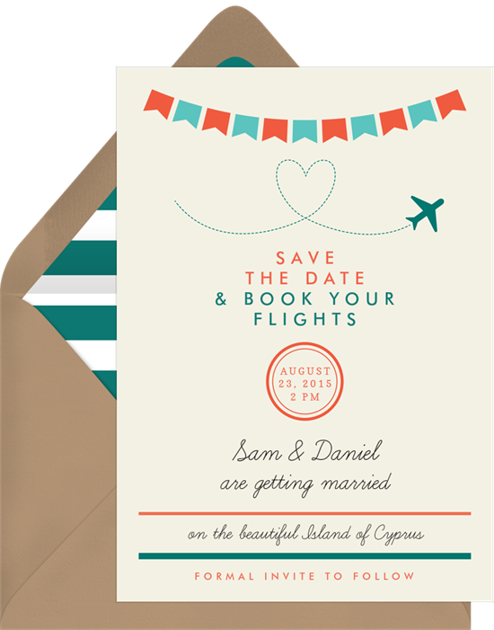 Save the date ideas: the Airmail Bunting Save the Date design from Greenvelope