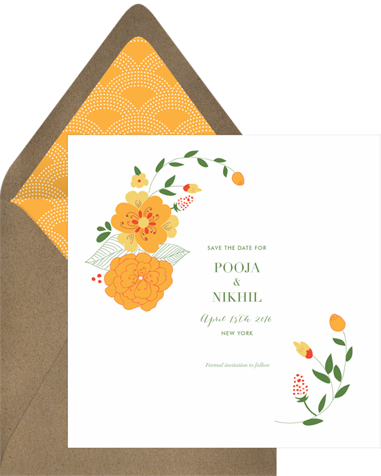 Save the date ideas: the Marigold Garland Save the Date design from Greenvelope