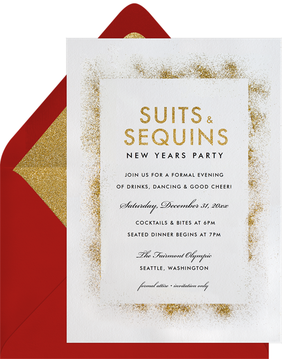 Suits and Sequins New Years Eve Cards from Greenvelope