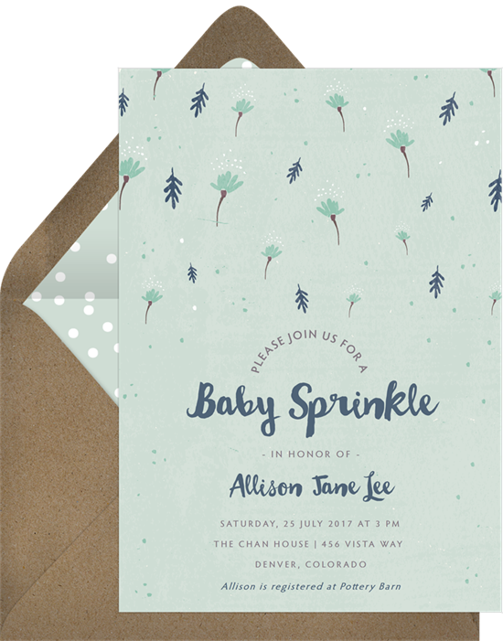 Dainty Sprinkle baby sprinkle invitations from Greenvelope