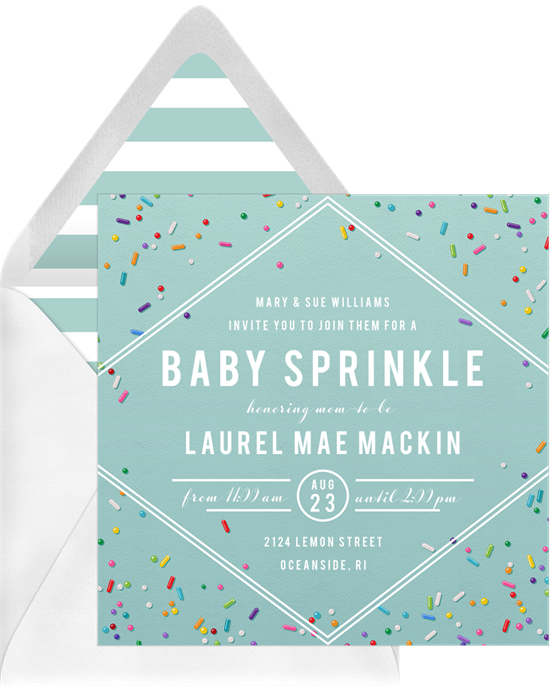 Blue Rainbow Sprinkles baby sprinkle invitations from Greenvelope