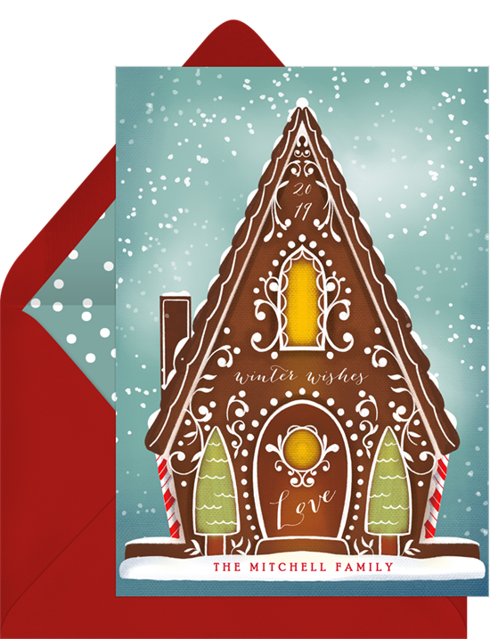 The Gingerbread House happy holidays card from Greenvelope